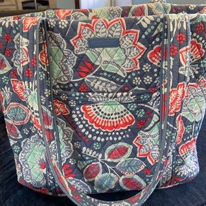 Vera Bradley Grey & Red Paisley Print Tote Bag Multipocket